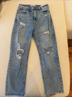 Abercrombie and Fitch acid wash distressed ultra high rise ankle straight jeans